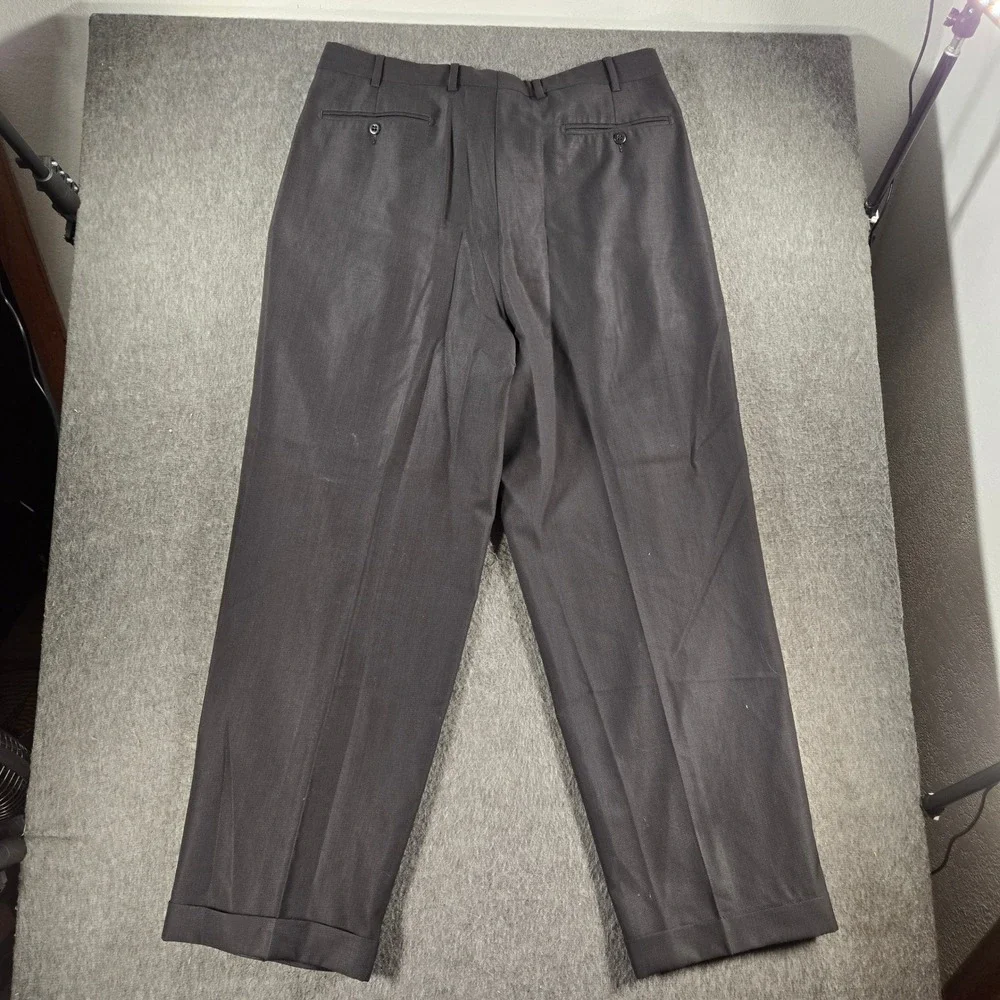 Zanella Pants Mens 35x29 Black Pleated Wool Trousers Made in Italy Duncan